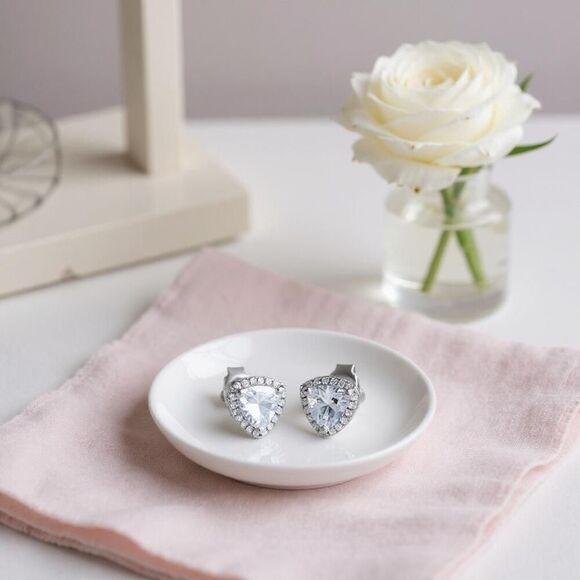 Sterling Silver Trillion Stud CZ Earrings New - Picture 3 of 4